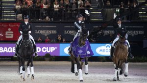 Jessica von Bredow-Werndl leads the lap of honour after wining the Dressage World Cup Final