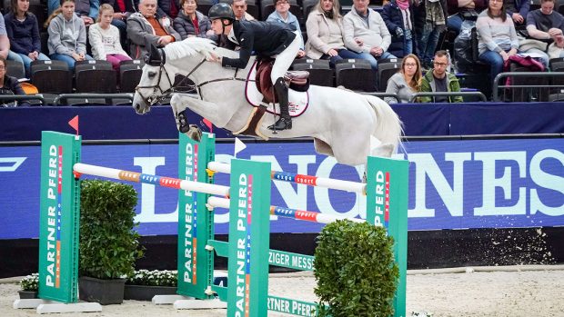 Jack Whitaker and Equine America Valmy De La Lande at the Jumping World Cup Final 2022
