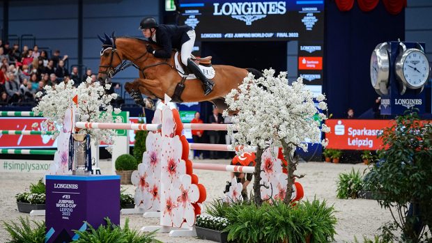 Harry Charles and Romeo 88 in action at the Jumping World Cup Final 2022