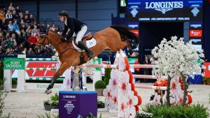 Harry charles on romeo at the Jumping World Cup Final