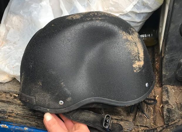 Susannah Stanning’s Champion riding hat after her fall.