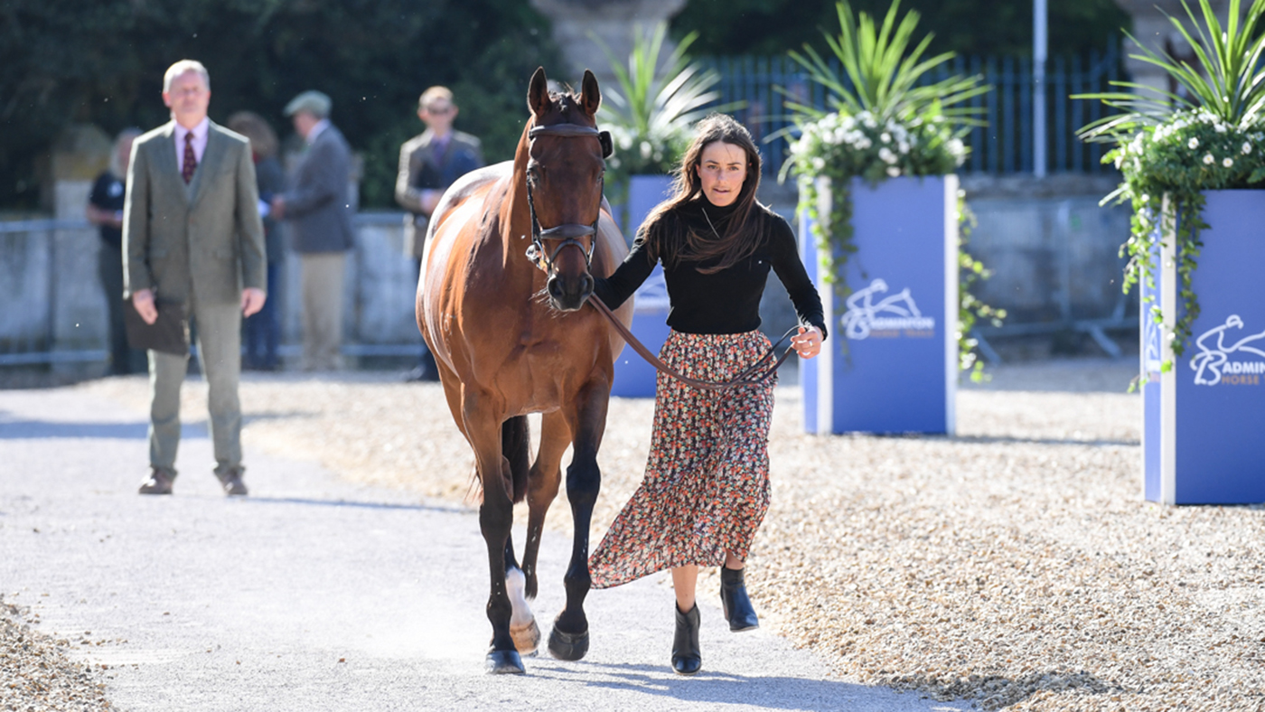 Badminton Horse Trials trot-up fashion: Amanda Pottinger and Just Kidding