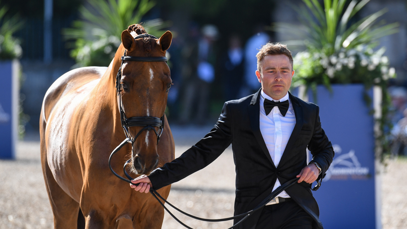Badminton Horse Trials trot-up fashion: Ben Hobday and Shadow Man