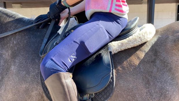 GS Dexterity riding tights worn in the saddle