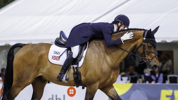 Bubby Upton and Cannavaro after dressage in the five-star at Luhmühlen Horse Trials