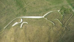 White horses are carved out of the natural chalk in Britain