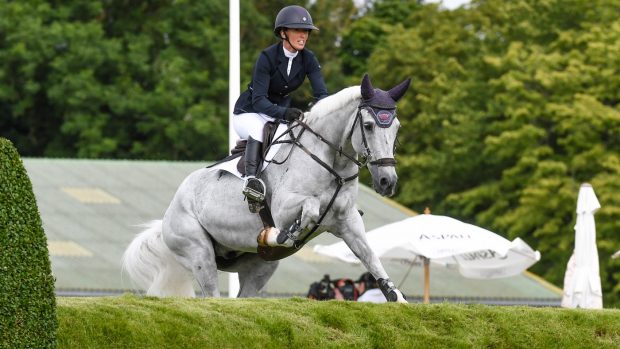 Harriet Biddick and Silver Lift tackle the Irish Bank at Hickstead on their way to a speed derby victory in 2022