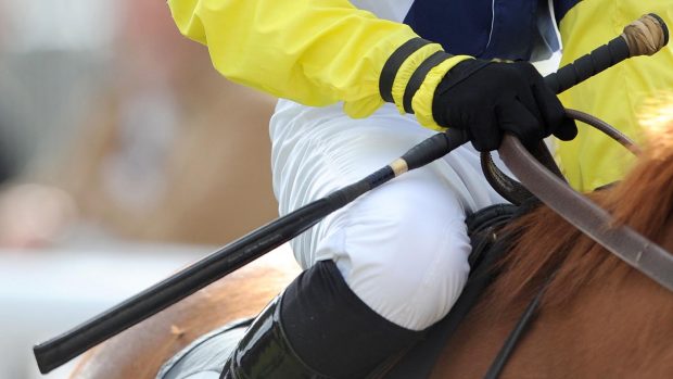 Agency image of an unidentifiable jockey holding a whip, ahead of the news of the new whip rules in British racing
