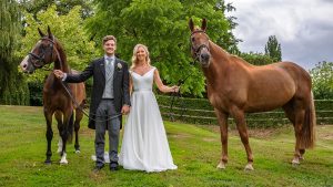 Georgie Spence wedding: Georgie with husband Toby Goss and her two top horses, Wii Limbo and Halltown Harley