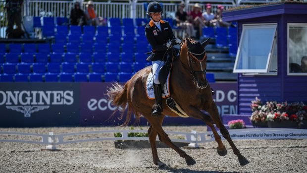 Netherlands' Demi Haerkens finishes second in the grade IV team test at the World Para Dressage Championships
