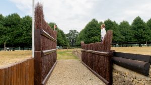 Burghley Horse Trials cross-country course: Laura Collett at the Cottesmore Leap