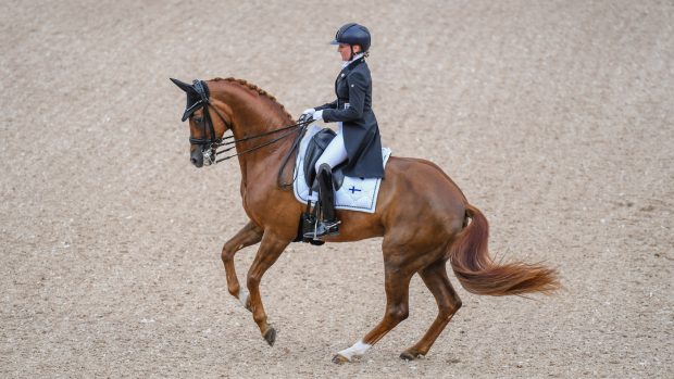 Finnish rider Stella Hagelstam rode Mount St John Kom Fairy Tale in grand prix opening day at the World Dressage Championships