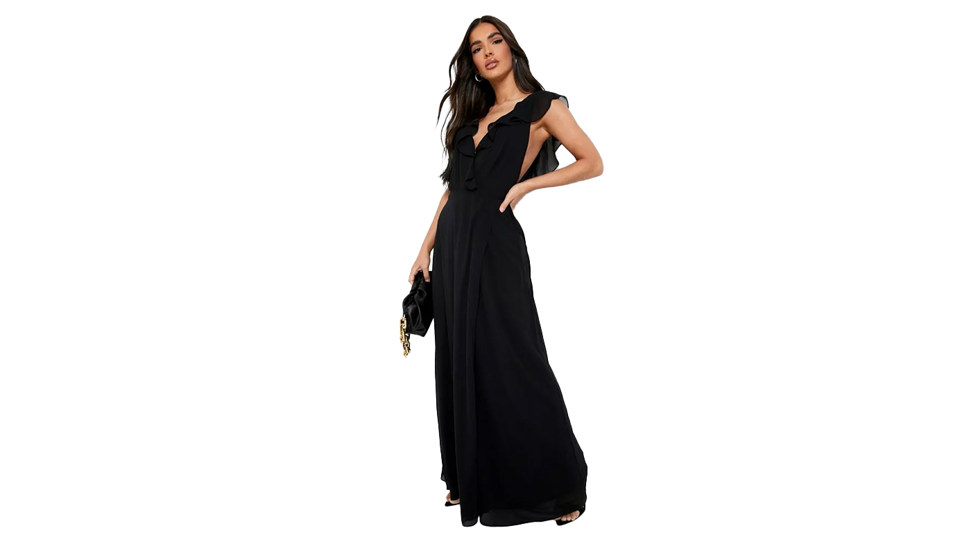Boohoo Frill Wrap Detail Chiffon Maxi Dress