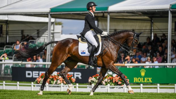 Burghley Horse Trials Woods Baughman and C'Est La Vie 135 in the dressage phase