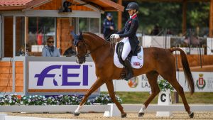 Yasmin Ingham rides Bonzai Du Loir on day one of the World Eventing Championships dressage