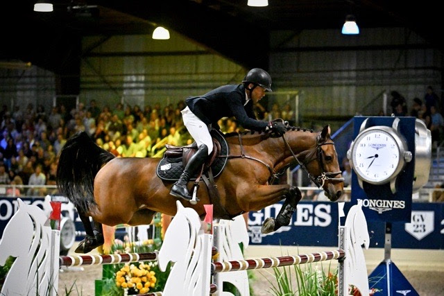 Conor Swail (IRL) riding Vital Chance de la Roque winners of the Longines FEI Jumping World Cup in Sacramento