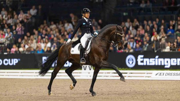 Olympic event rider Ingrid Klimke, pictured, has won the Stuttgart leg of the dressage World Cup with a personal best score