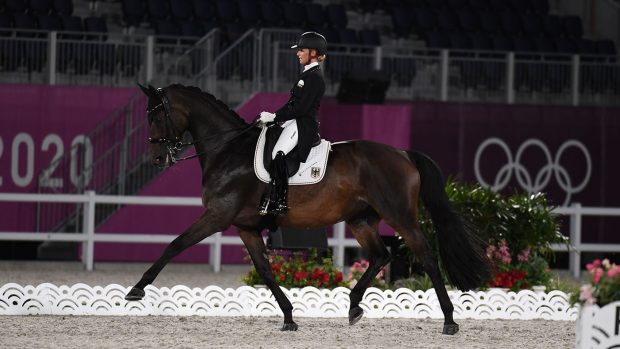 Jessica von Bredow-Werndl ( GER) riding Tsf Dalera during the Grand Prix - Team and Individual Qualifier for the Olympic Dressage Competition at the Tokyo 2020 Olympic Games held at Equestrian Park in Setagaya-ku in Tokyo in Japan between the 23rd July and 8th August 2021.