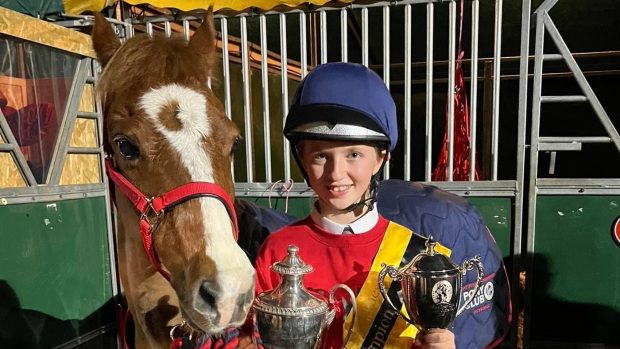 Rider Jas Willis pictured with mounted games pony Merlin following their win at the Horse of the Year Show