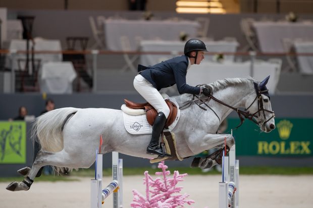Red Morgan and Golia competing in the Land Rover grand prix for under-25 riders at the CHI Geneva