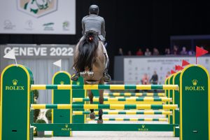 Joe Stockdale and Bingo Du Chateau competing in the Coupe de Geneve "combination jumping" at the CHI Geneva