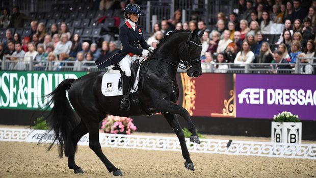 Lottie Fry and Glamourdale competing in the grand prix at London International Horse Show 2022