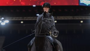 Lottie Fry and Glamourdale during the arena familiarisation for the London Horse Show dressage