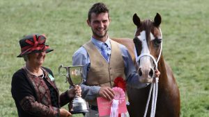 Rhencullen Pretty P and Shane Rogers win the Welsh section C broodmare championship at the Royal Welsh