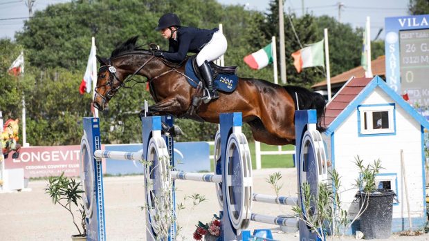 Showjumper MGH Candy Girl, produced by Olympic eventer Gemma Stevens (nee Tattersall) will now be ridden by Matt Sampson. Pictured is Gemma and MGH Candy Girl showjumping in Spain.