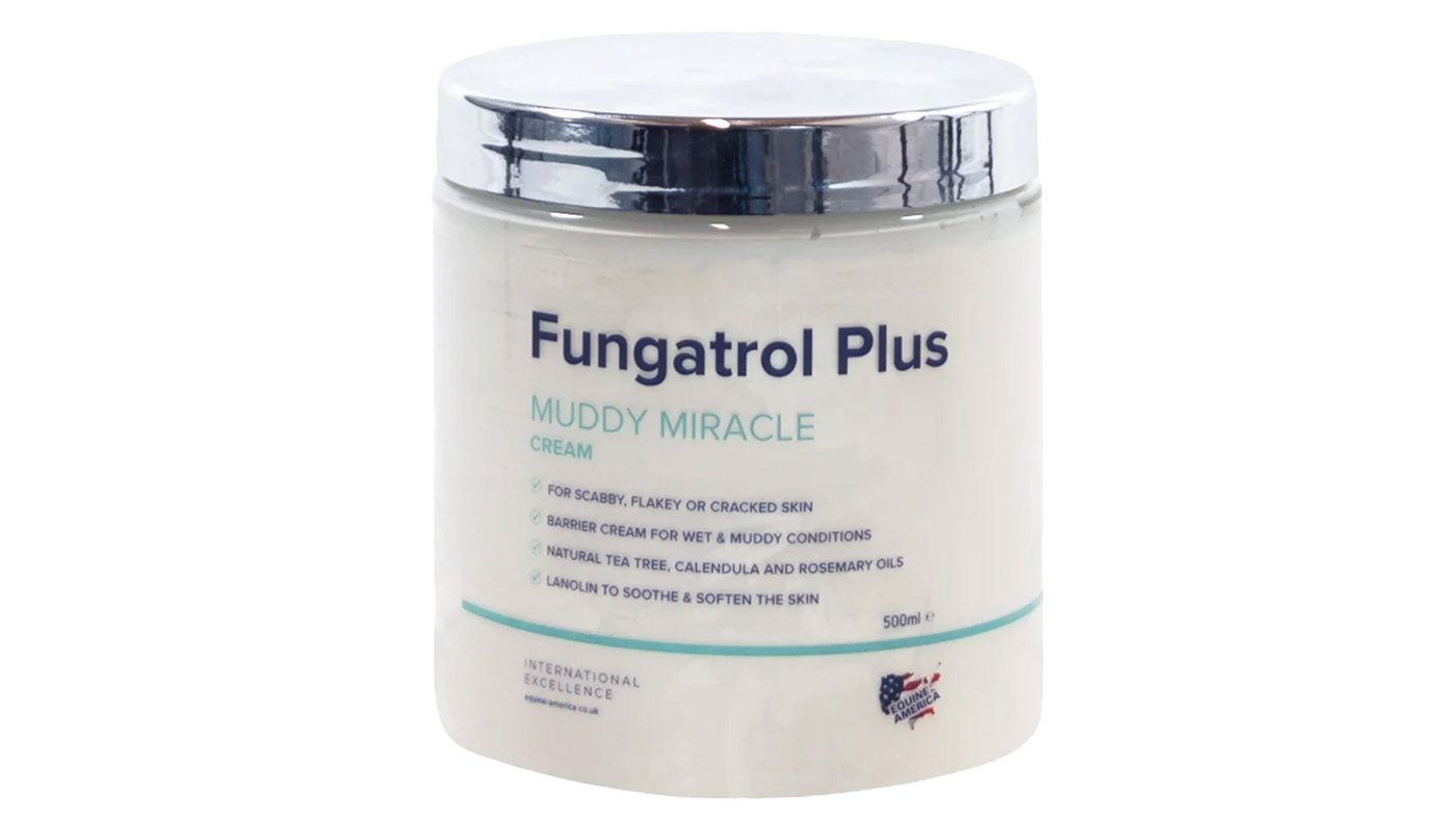Pot of Equine America’s Fungatrol Plus Muddy Miracle Barrier Cream