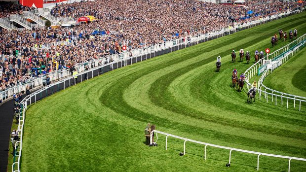 Stands and track at Aintree Racecourse on Grand National day