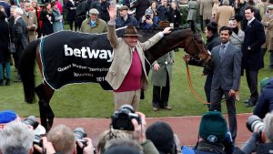 Nicky Henderson celebrates a win at the Cheltenham Festival