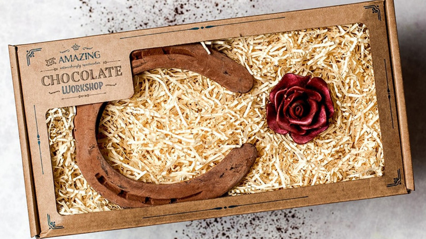 Chocolate Horseshoe with Rose Gift Box