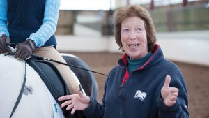 Pammy Hutton teaching a young rider at Talland