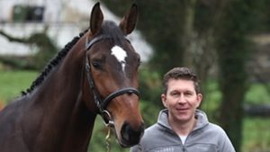 The late showjumping stallion Pacino has been cloned, as Clem MacHon is pictured with the now three-year-old clone, Pacino II