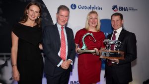 Sarah Guest receives her accolades at the Thoroughbred Industry Employee Awards