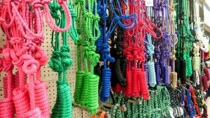 Selection of brightly coloured rope halters