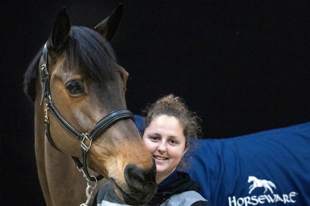 Showjumping groom Charlotte Attwell, who works for British team rider Joe Stockdale
