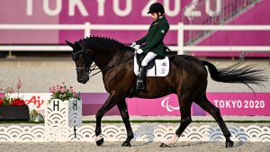 Irish para rider Michael Murphy and Cleverboy demonstrate extended walk