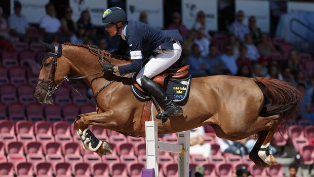 Showjumper Henrik von Eckermann (Sweden) rides the unshod top showjumper King Edward.