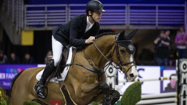 Britain's Scott Brash and Hello Jefferson (pictured) lie in second following the opening night of the showjumping World Cup final in Omaha