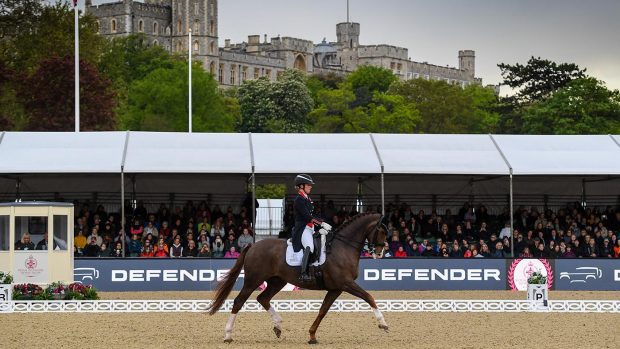 Charlotte Dujardin and Imhotep in the grand prix freestyle at Royal Windsor Horse Show 2023