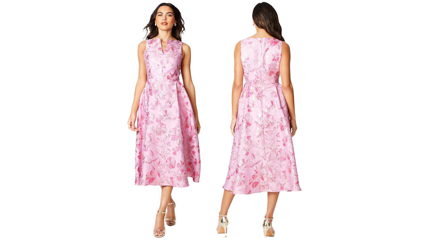 Coast Notch Neck Jacquard Midi Dress