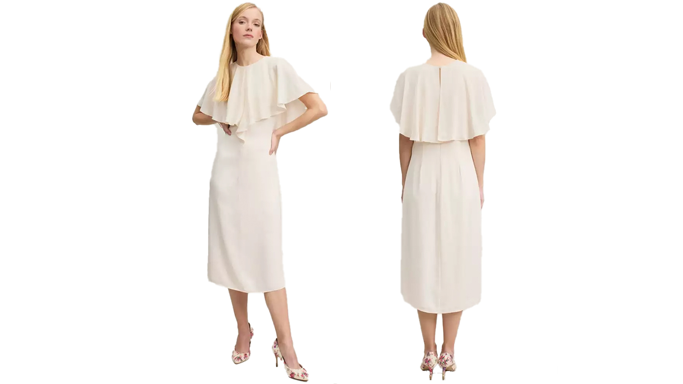 LK Bennett Sadie Cream Cape-Detail Dress