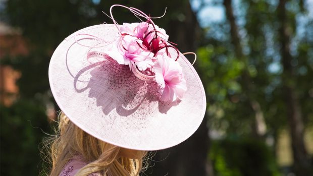 Lady wearing large hat for Royal Ascot