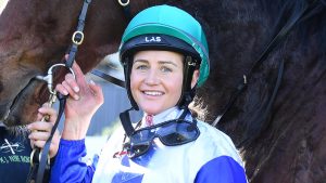 Michelle Payne with Smokin' Princess after winning the Brandt 3YO Maiden Plate at Sportsbet-Ballarat Synthetic Racecourse on June 13, 2023 in Ballarat, Australia. (Photo by Pat Scala/Racing Photos via Getty Images)