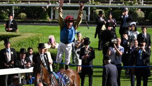 Frankie Dettori wins the Queen’s Vase at Royal Ascot aboard Gregory in 2023