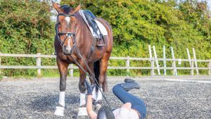 The FEI has announced a review of its concussion policies. Picture a rider who has fallen off a horse.