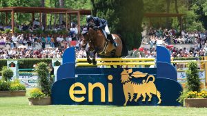 John Whitaker in action on Rome’s grass ring – the Brit piloted Equine America Unick Du Francport to one of three Nations Cup double clears