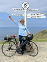 Olympic eventer Mary King pictured at Land's End following the 14-day cycling adventure